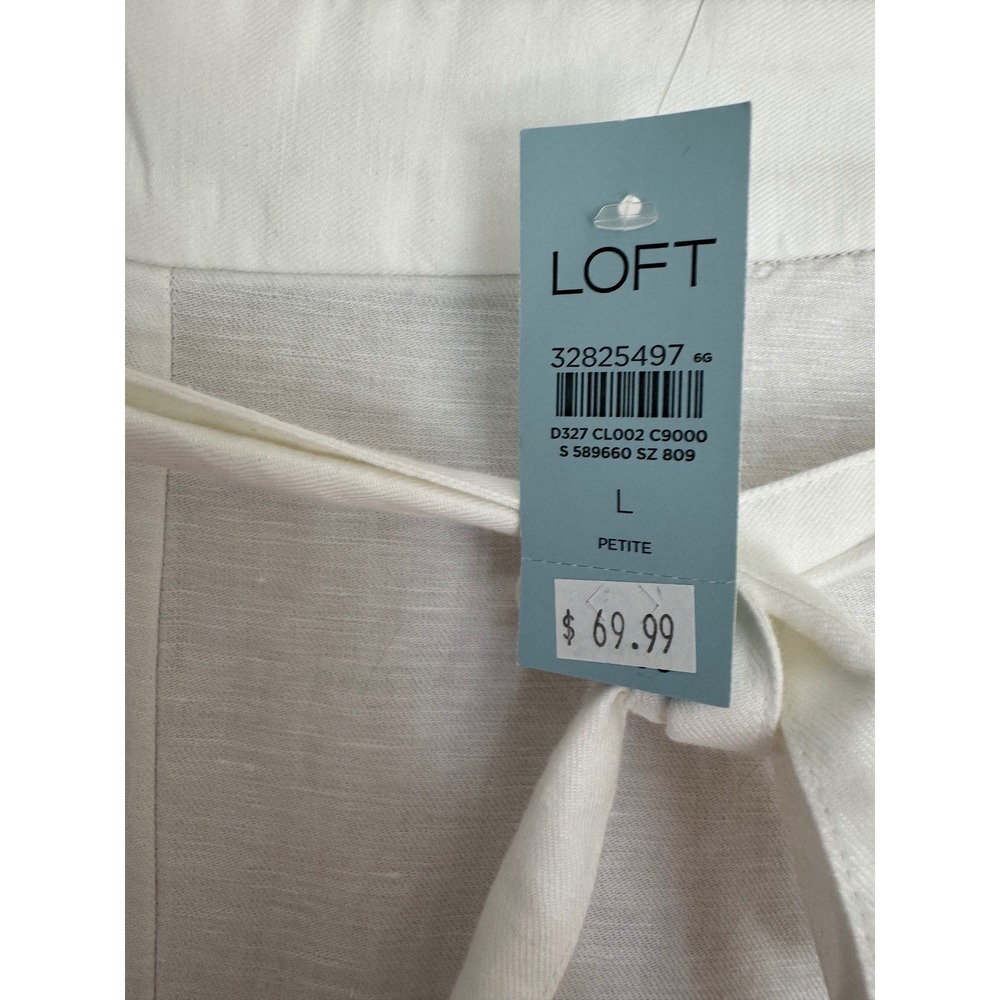 NWT LOFT White Linen Blend Wide Leg Cropped Pants Petite Large LP 32825497 - Picture 8 of 10
